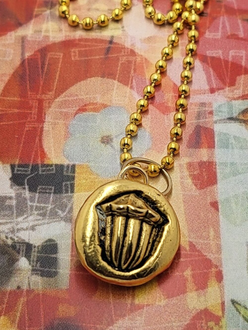Necklace with vintage Todd Oldham Buttons 90s 24K Gold